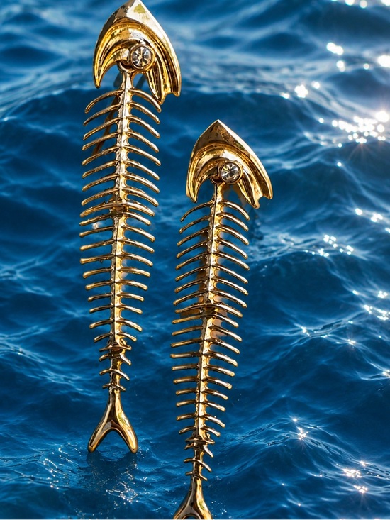 Anthropologie Jewelry - Gold Fishbone Drop Earrings